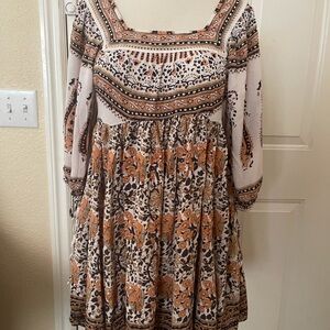 FREE PEOPLE Ivory Combo Floral Peach Brown Dress Pocket Size S